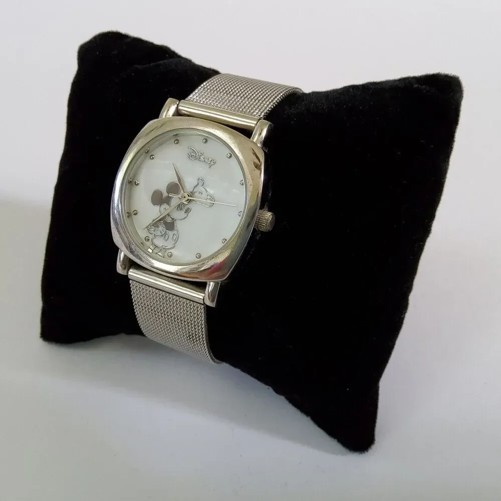 Disney By Accutime MK2010 Silver Tone Mother of Pearl Dial Quartz Watch New Batt